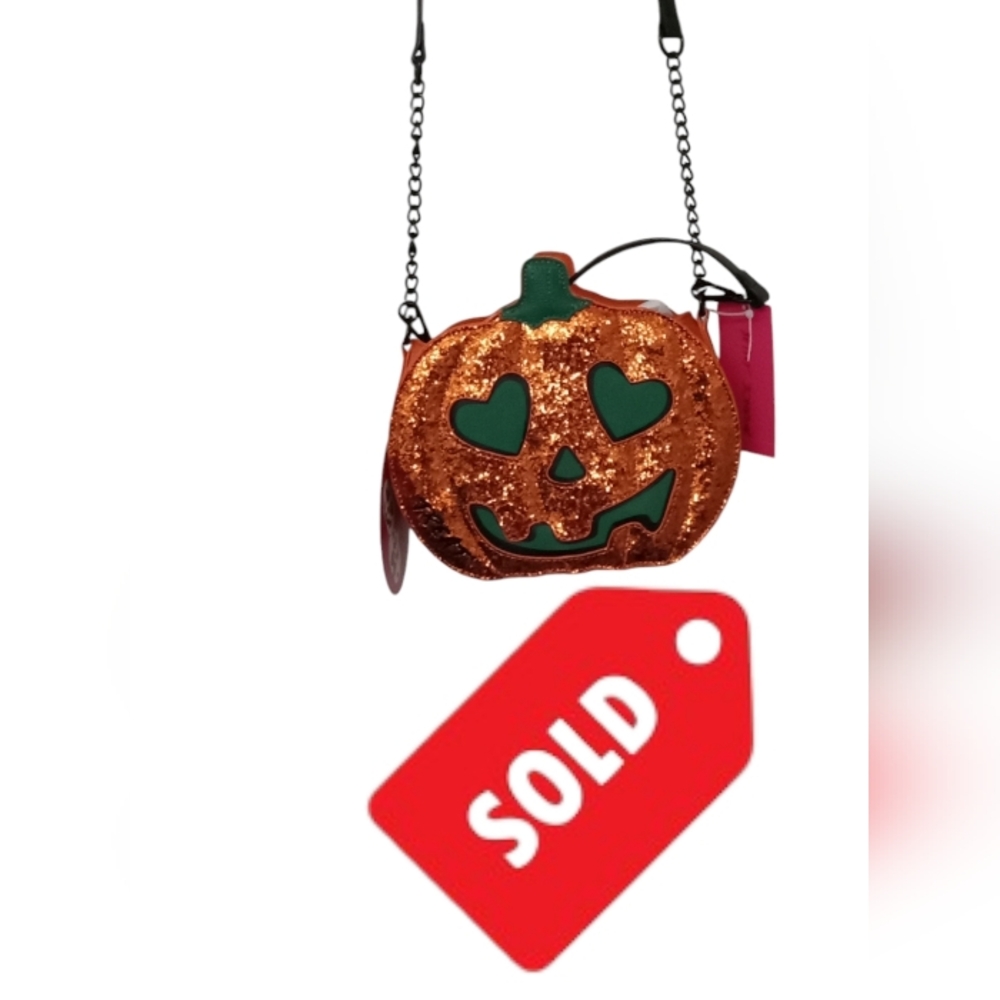 Betsey Johnson Glittery Jack-o'-Lantern's Two Faces Trick or Treat Spider Bag - Picture 1 of 16
